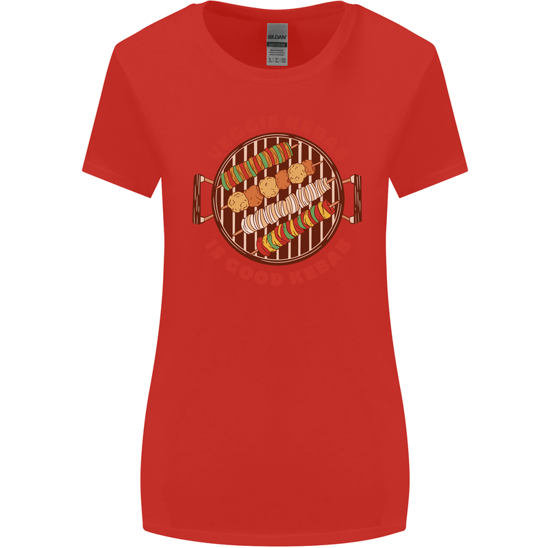 Veggie Kebab Vegetarian Vegan BBQ Womens Wider Cut T-Shirt Red