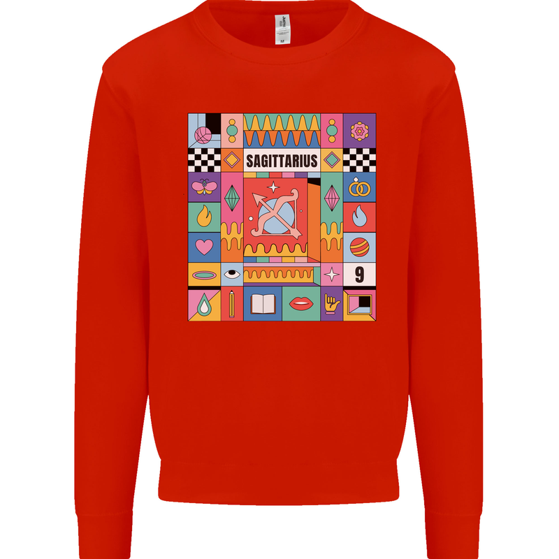 Vibrant Sagittarius Star Sign Zodiac Kids Sweatshirt Jumper Bright Red