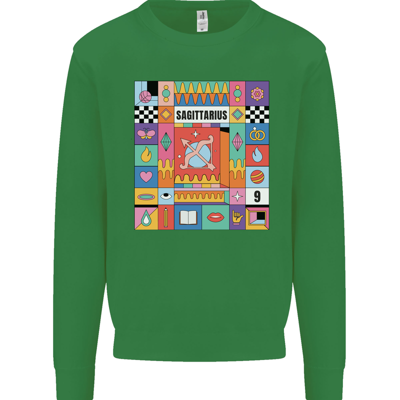 Vibrant Sagittarius Star Sign Zodiac Kids Sweatshirt Jumper Irish Green