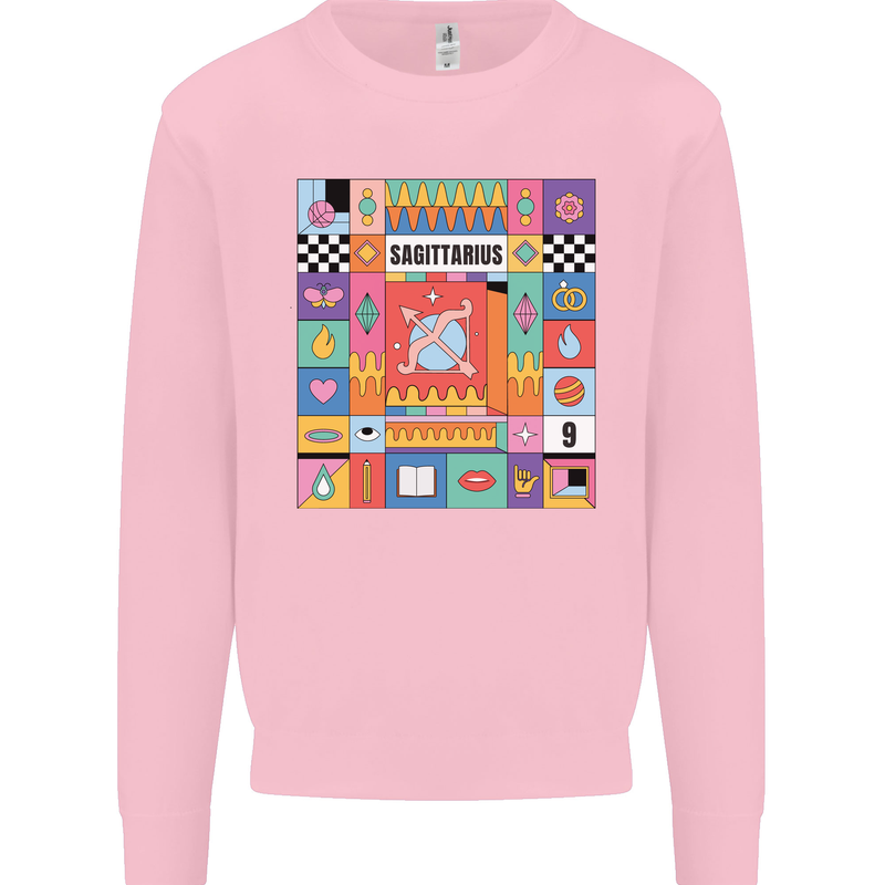 Vibrant Sagittarius Star Sign Zodiac Kids Sweatshirt Jumper Light Pink