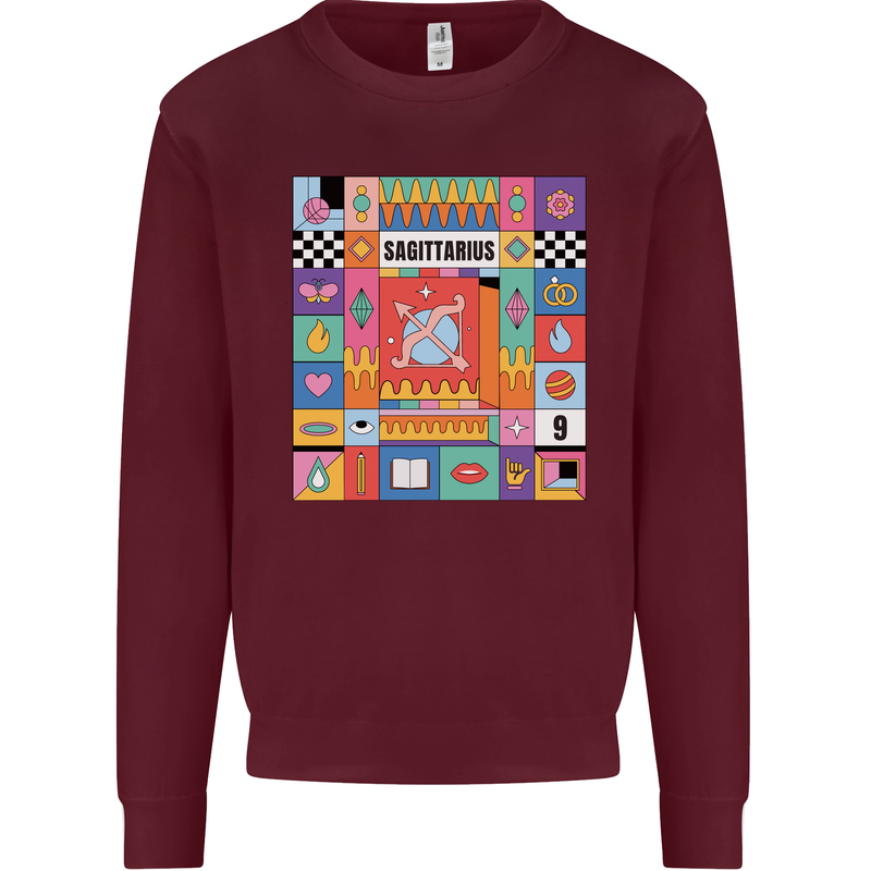 Vibrant Sagittarius Star Sign Zodiac Kids Sweatshirt Jumper Maroon