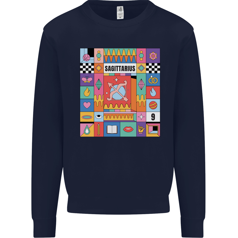 Vibrant Sagittarius Star Sign Zodiac Kids Sweatshirt Jumper Navy Blue