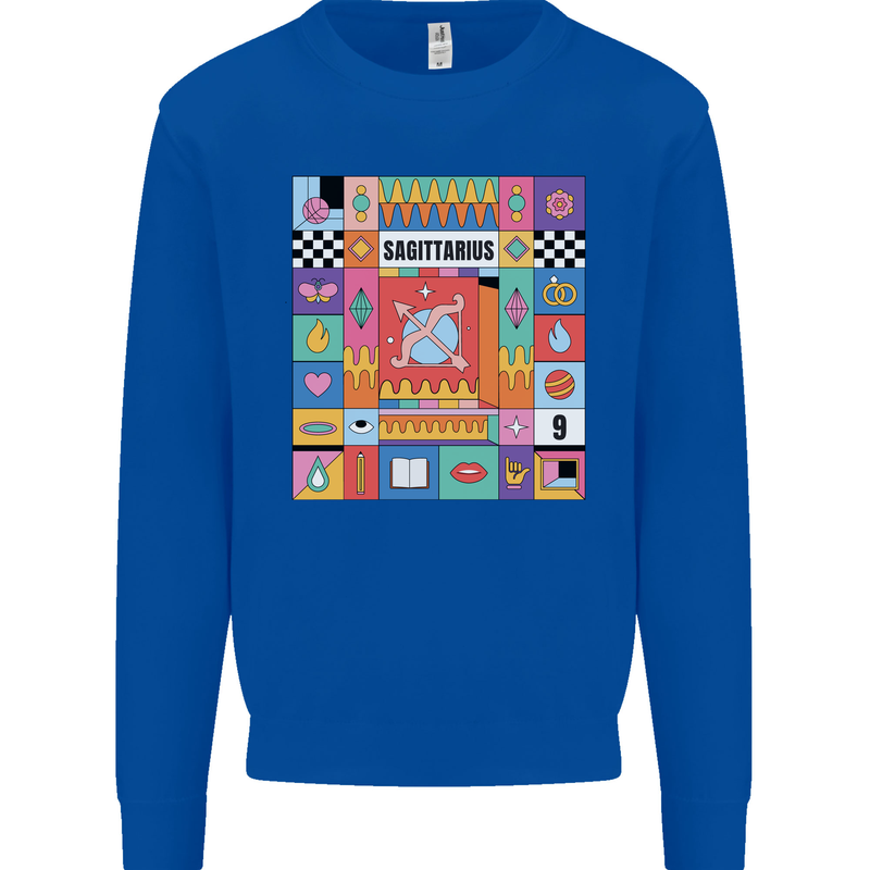 Vibrant Sagittarius Star Sign Zodiac Kids Sweatshirt Jumper Royal Blue