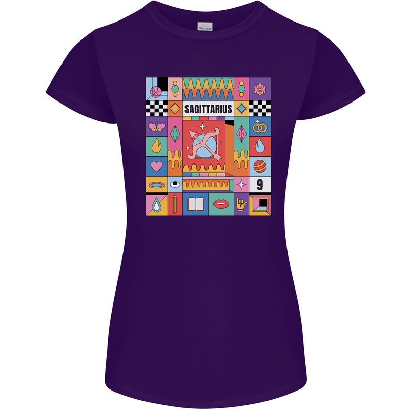 Vibrant Sagittarius Star Sign Zodiac Womens Petite Cut T-Shirt Purple