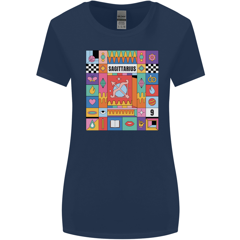 Vibrant Sagittarius Star Sign Zodiac Womens Wider Cut T-Shirt Navy Blue