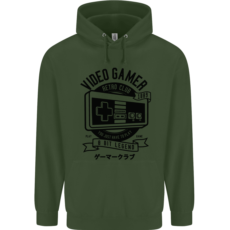 Video Gamer Retro Club Gaming Childrens Kids Hoodie Forest Green