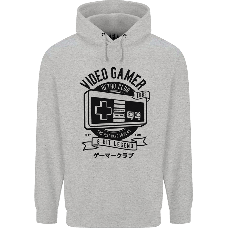 Video Gamer Retro Club Gaming Childrens Kids Hoodie Sports Grey