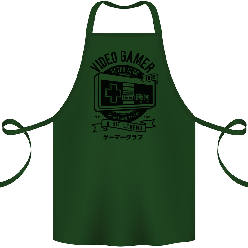 Video Gamer Retro Club Gaming Cotton Apron 100% Organic Forest Green