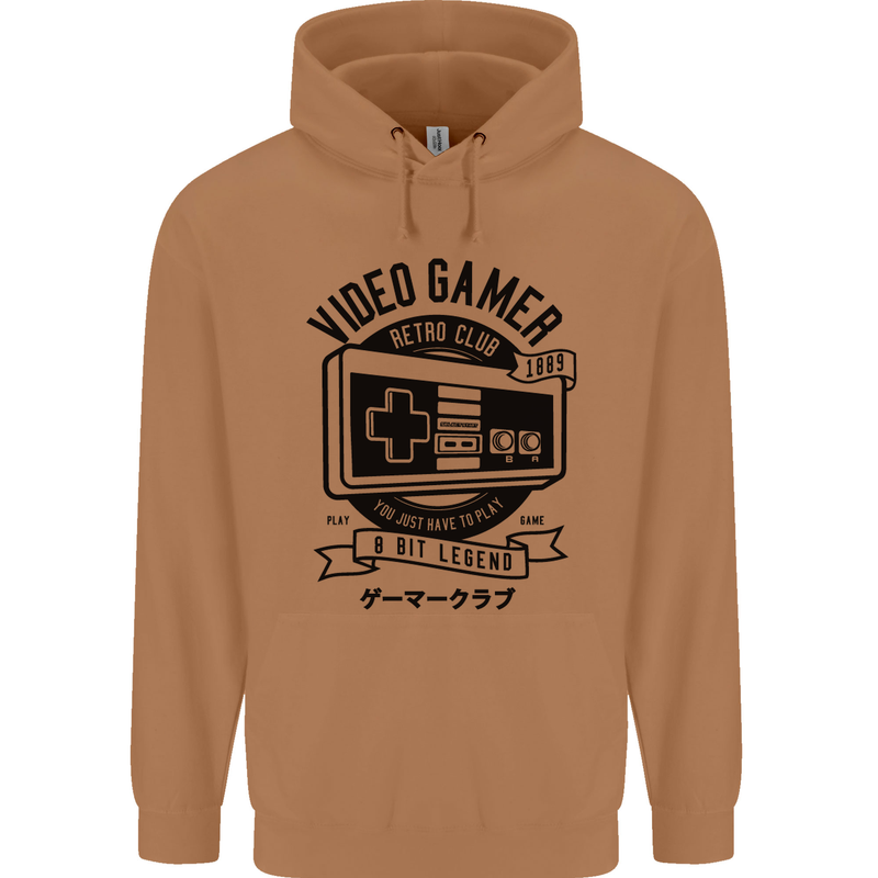 Video Gamer Retro Club Gaming Mens 80% Cotton Hoodie Caramel Latte