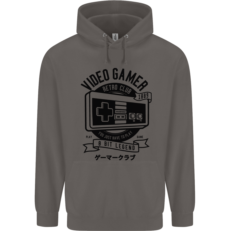Video Gamer Retro Club Gaming Mens 80% Cotton Hoodie Charcoal