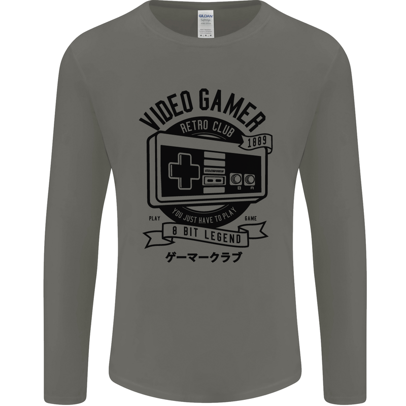 Video Gamer Retro Club Gaming Mens Long Sleeve T-Shirt Charcoal