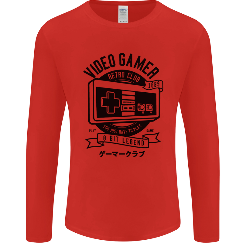 Video Gamer Retro Club Gaming Mens Long Sleeve T-Shirt Red