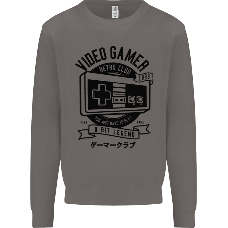 Video Gamer Retro Club Gaming Mens Sweatshirt Jumper Charcoal