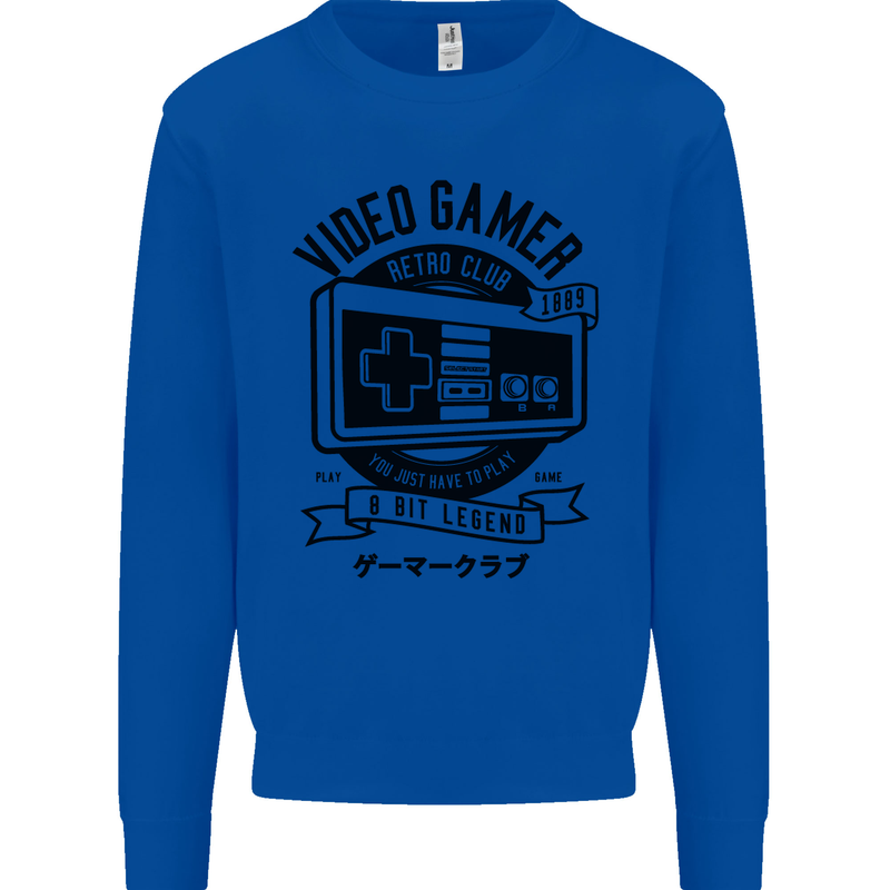 Video Gamer Retro Club Gaming Mens Sweatshirt Jumper Royal Blue