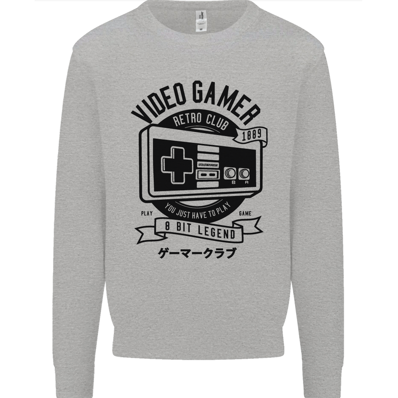 Video Gamer Retro Club Gaming Mens Sweatshirt Jumper Sports Grey