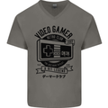 Video Gamer Retro Club Gaming Mens V-Neck Cotton T-Shirt Charcoal