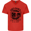 Video Gamer Retro Club Gaming Mens V-Neck Cotton T-Shirt Red
