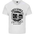 Video Gamer Retro Club Gaming Mens V-Neck Cotton T-Shirt White