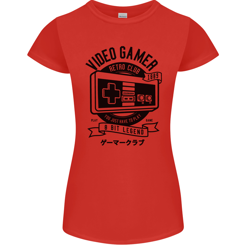 Video Gamer Retro Club Gaming Womens Petite Cut T-Shirt Red