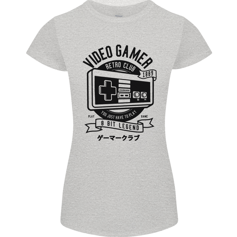 Video Gamer Retro Club Gaming Womens Petite Cut T-Shirt Sports Grey