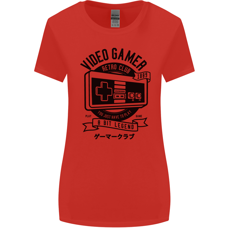 Video Gamer Retro Club Gaming Womens Wider Cut T-Shirt Red