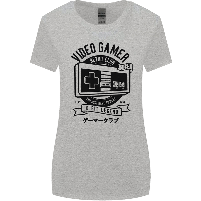 Video Gamer Retro Club Gaming Womens Wider Cut T-Shirt Sports Grey