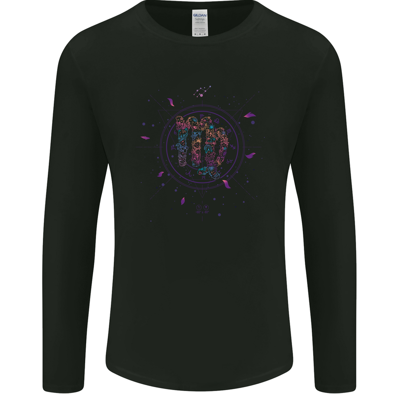 Vigo Neon Star Sign Zodiac Astrological Mens Long Sleeve T-Shirt Black