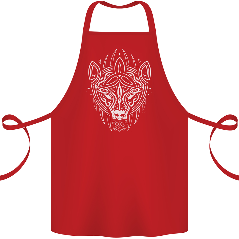 Viking Bear Symbols With Valknut Symbol Cotton Apron 100% Organic Red