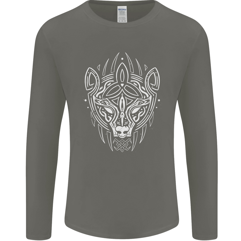 Viking Bear Symbols With Valknut Symbol Mens Long Sleeve T-Shirt Charcoal