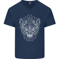 Viking Bear Symbols With Valknut Symbol Mens V-Neck Cotton T-Shirt Navy Blue