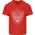 Viking Bear Symbols With Valknut Symbol Mens V-Neck Cotton T-Shirt Red