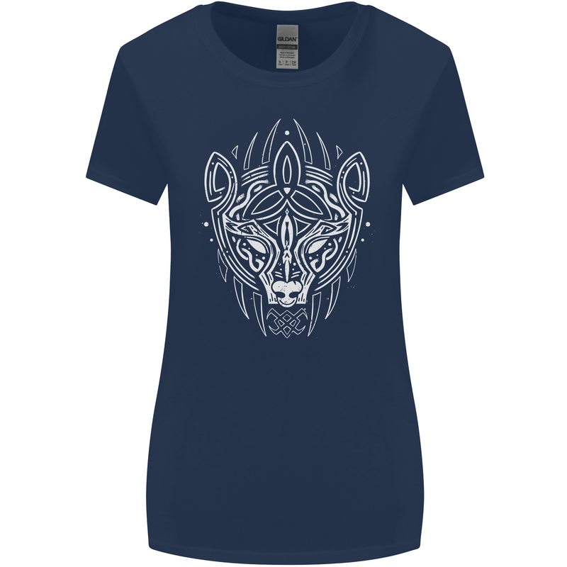 Viking Bear Symbols With Valknut Symbol Womens Wider Cut T-Shirt Navy Blue