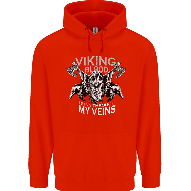 Viking Blood Odin Valhalla Norse Mythology Mens 80% Cotton Hoodie Bright Red