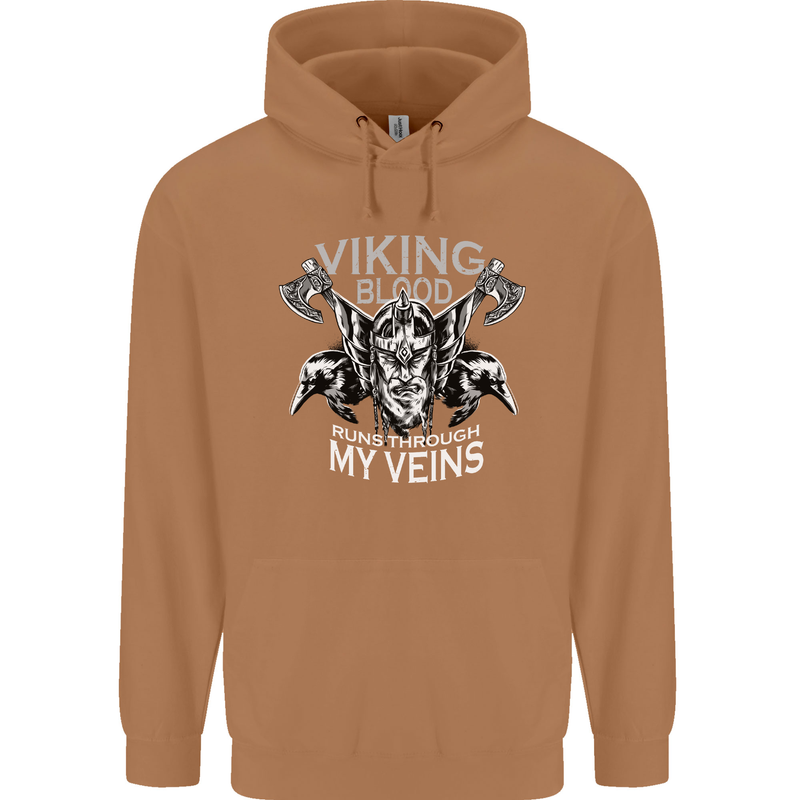 Viking Blood Odin Valhalla Norse Mythology Mens 80% Cotton Hoodie Caramel Latte