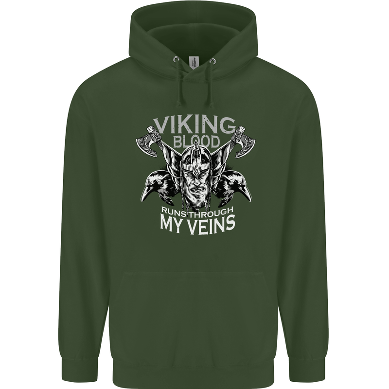 Viking Blood Odin Valhalla Norse Mythology Mens 80% Cotton Hoodie Forest Green