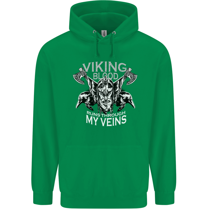 Viking Blood Odin Valhalla Norse Mythology Mens 80% Cotton Hoodie Irish Green
