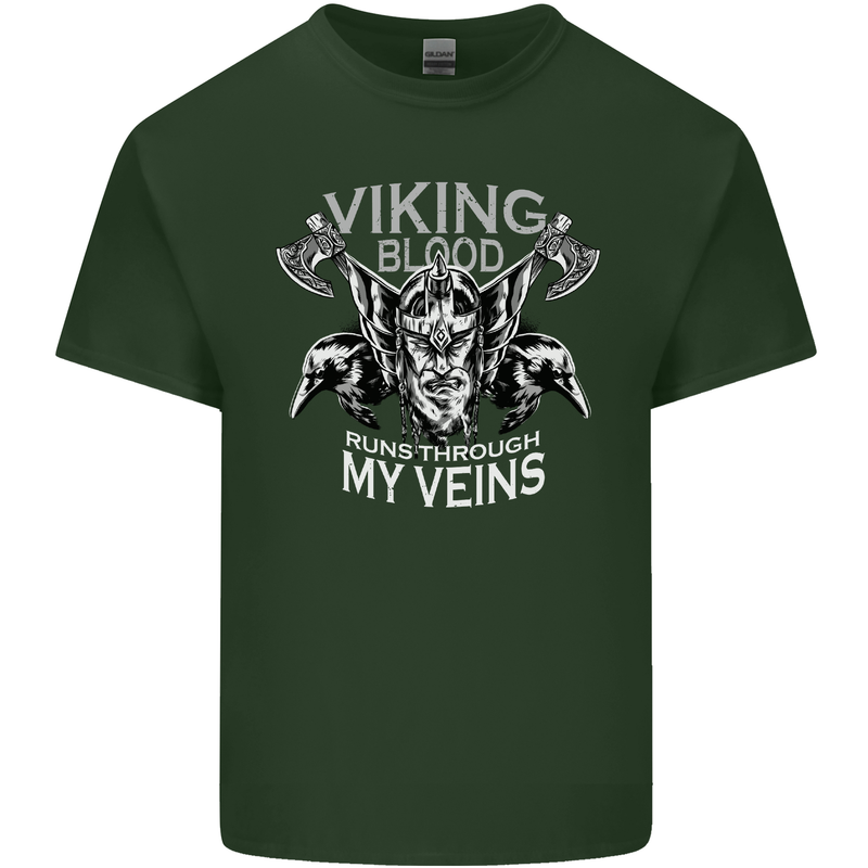 Viking Blood Odin Valhalla Norse Mythology Mens Cotton T-Shirt Tee Top Forest Green