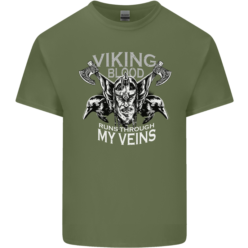 Viking Blood Odin Valhalla Norse Mythology Mens Cotton T-Shirt Tee Top Military Green