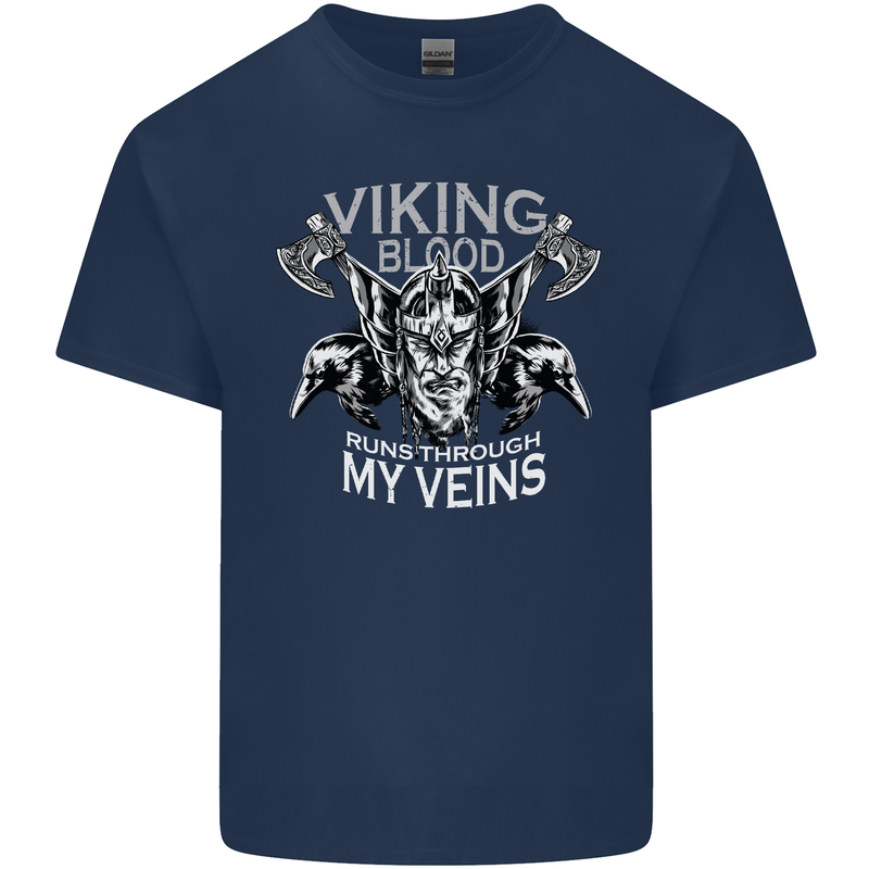 Viking Blood Odin Valhalla Norse Mythology Mens Cotton T-Shirt Tee Top Navy Blue