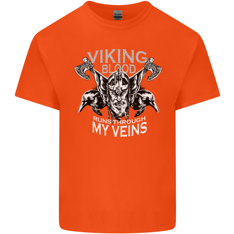 Viking Blood Odin Valhalla Norse Mythology Mens Cotton T-Shirt Tee Top Orange