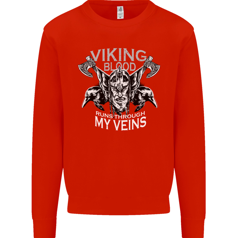 Viking Blood Odin Valhalla Norse Mythology Mens Sweatshirt Jumper Bright Red