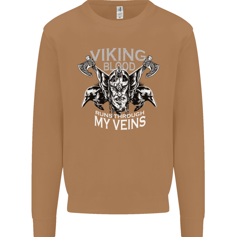 Viking Blood Odin Valhalla Norse Mythology Mens Sweatshirt Jumper Caramel Latte