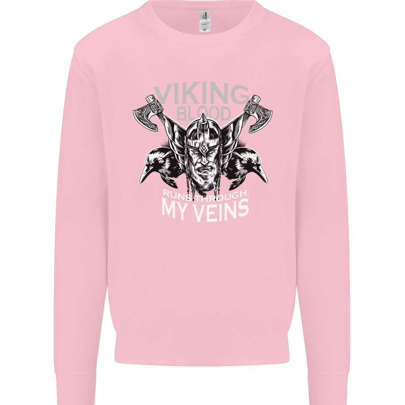 Viking Blood Odin Valhalla Norse Mythology Mens Sweatshirt Jumper Light Pink