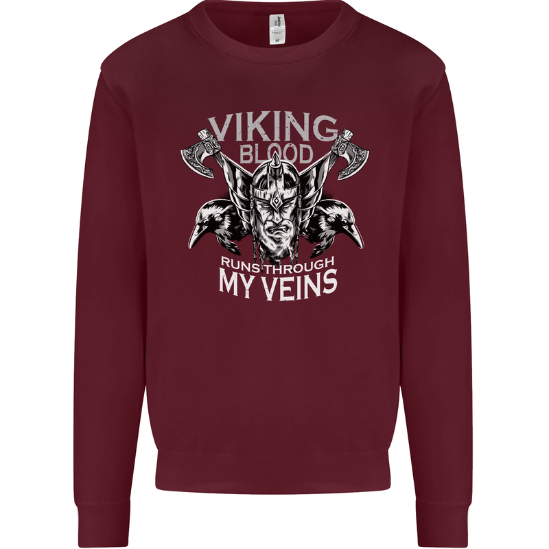 Viking Blood Odin Valhalla Norse Mythology Mens Sweatshirt Jumper Maroon