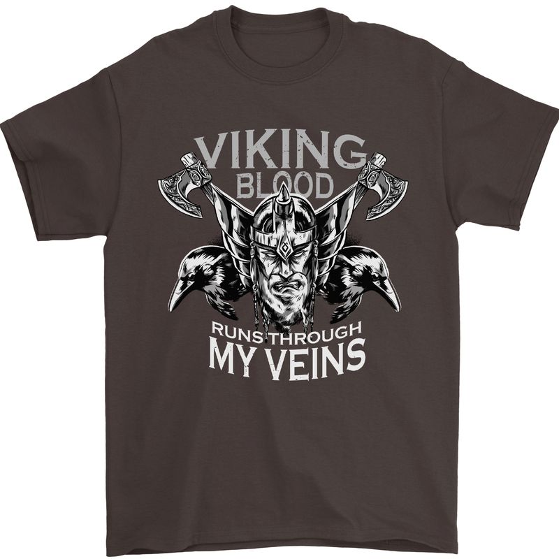 Viking Blood Odin Valhalla Norse Mythology Mens T-Shirt Cotton Gildan Dark Chocolate