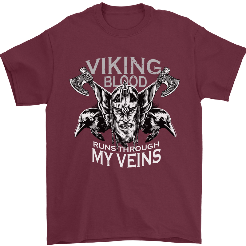 Viking Blood Odin Valhalla Norse Mythology Mens T-Shirt Cotton Gildan Maroon