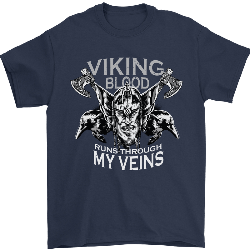 Viking Blood Odin Valhalla Norse Mythology Mens T-Shirt Cotton Gildan Navy Blue