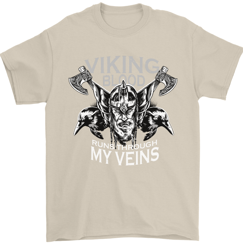 Viking Blood Odin Valhalla Norse Mythology Mens T-Shirt Cotton Gildan Sand