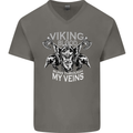 Viking Blood Odin Valhalla Norse Mythology Mens V-Neck Cotton T-Shirt Charcoal