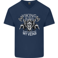 Viking Blood Odin Valhalla Norse Mythology Mens V-Neck Cotton T-Shirt Navy Blue